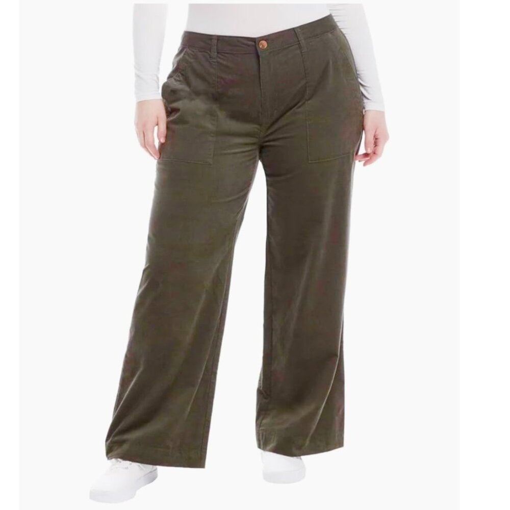 New! Weatherproof Vintage Wide Leg Pants Corduroy Olive Green 18‎ Cotton Blend
